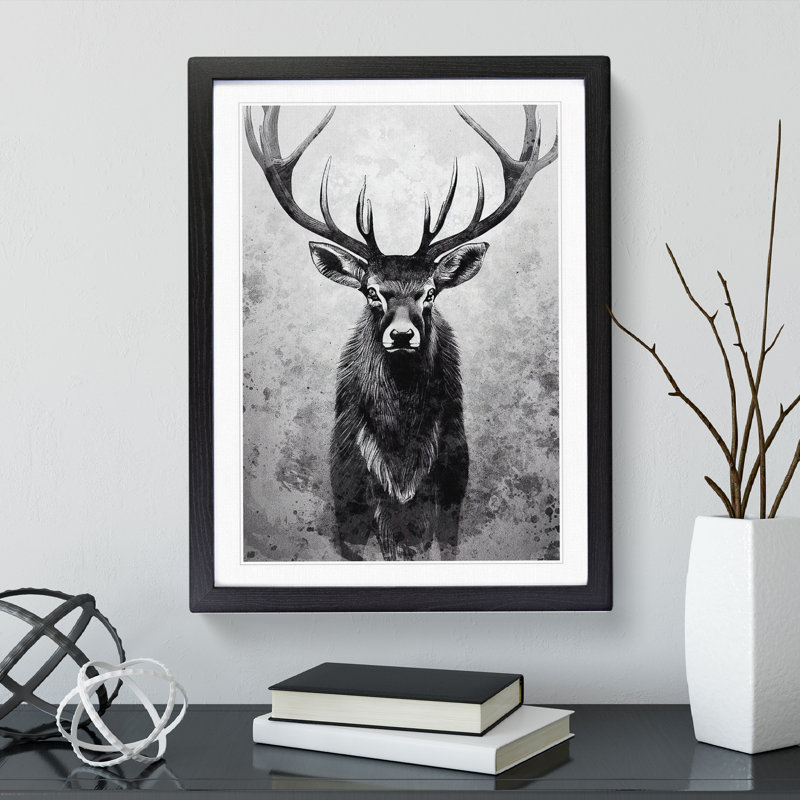 View Of The Stag No.2 - Single Picture Frame Print, Black, 64cm H x 46cm W