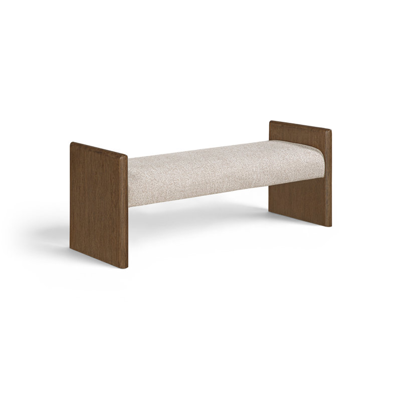 Banc rembourré en tissu beige Hickory, Beige Polyester Fabric, Brun