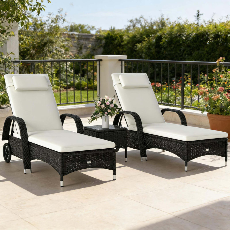 Ensemble de chaises longues d'extérieur 3 pièces