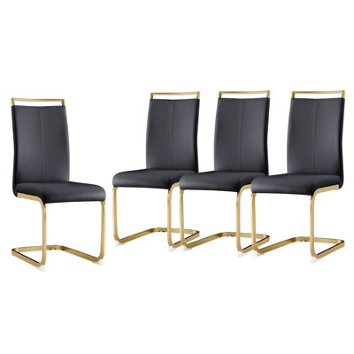Modern Glam Faux Leather Cantilever Dining Chairs with Metal Base and Handle (Set of 4)