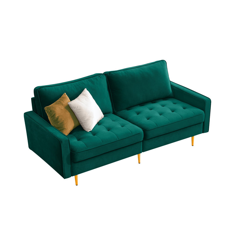 71" Velvet Square Arm Sofa,sofa,couch, Emerald Velvet
