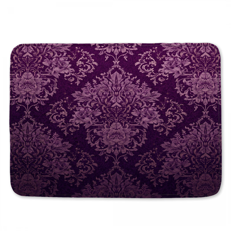 Tapis de bain mauve à motif floral damassé, L 24 po x L 17 po