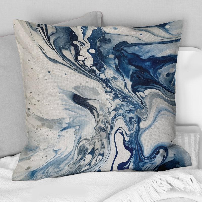 Coussin décoratif bleu et gris Elixir IV - Abstract Abstract, 18" x 18"