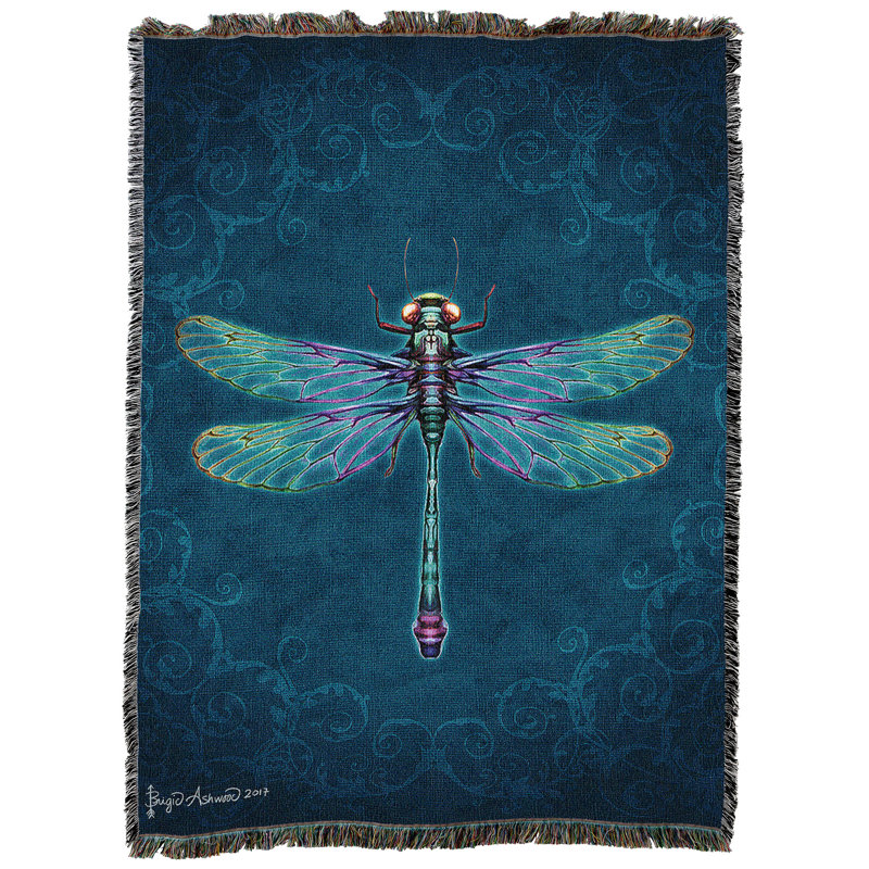 Pure Country Weavers Damask Dragonfly Blanket by Brigid Ashwood - Gift Fantasy Tapestry Throw Woven from Cotton - Made in The USA (72x54)