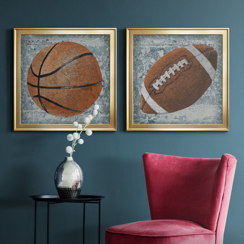 Grunge Sporting I Grunge Sporting I - ensemble de 2 impressions encadrées, H 17,5 po x l 35 po x P 1,5 po, Pas de tapis