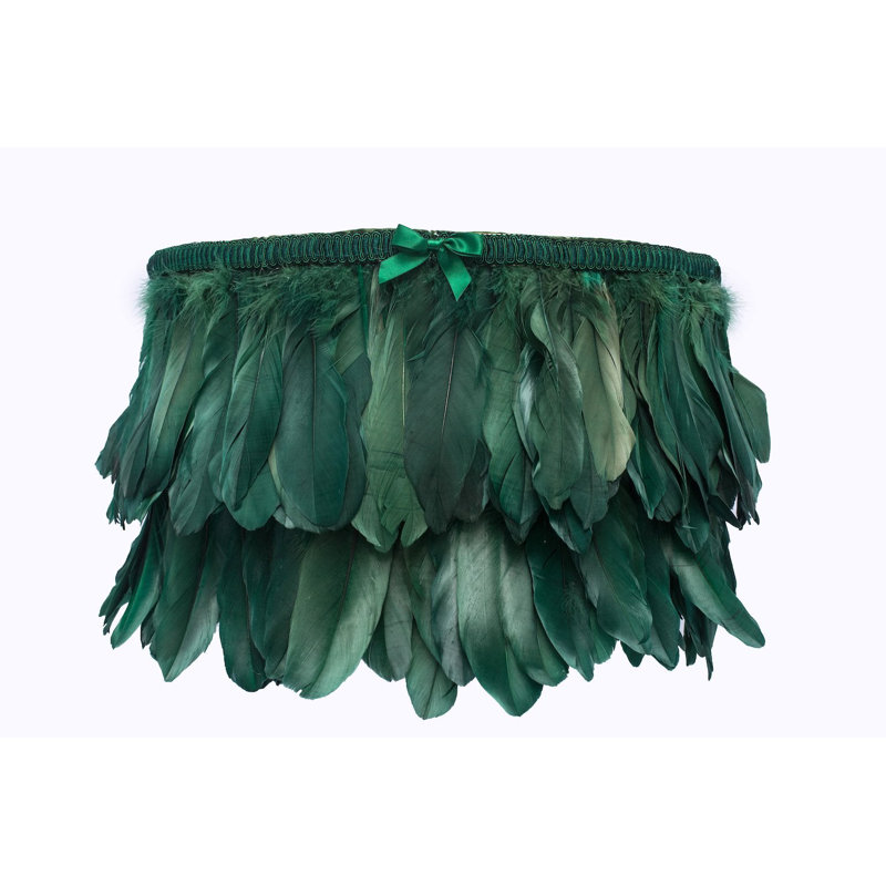 Abat-jour tambour en plumes (araignée), Vert, H 9,84 po x l 13,78 po x P 13,78 po