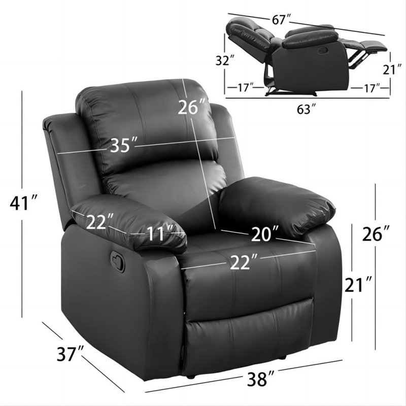 Fauteuil inclinable Dewaun, Similicuir noir