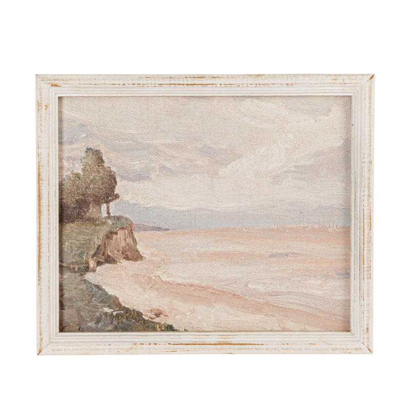 Multicolore, décoration murale encadrée en bois avec paysage de bord de mer