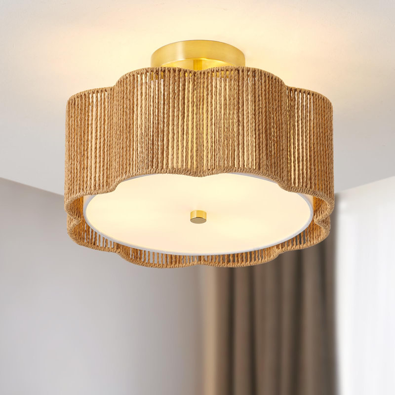 Natural Rattan Flower-Shaped Flush Mount Ceiling Light