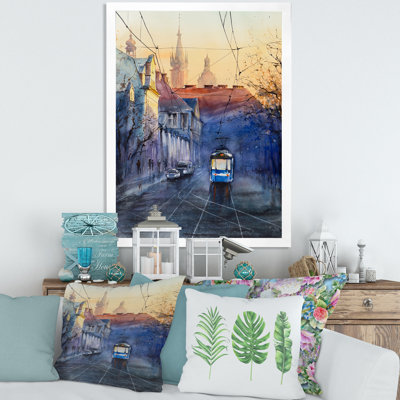 «Blue Metro at Sunset with Church pendant le coucher du soleil», peinture sur toile