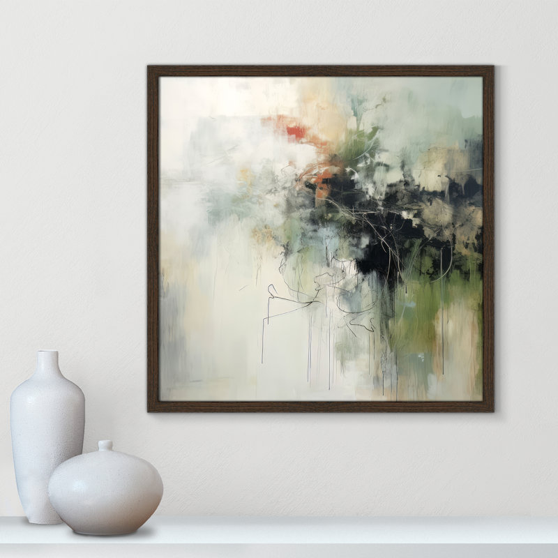 «Green Abstraction I Print» par Irena Orlov, Grain de bois noyer, L 23,5 po x H 23,5 po, Impression encadrée