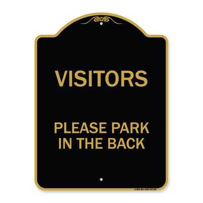 Enseigne Signmission Designer Series - visiteurs, veuillez vous garer à l'arrière | Enseigne architecturale noire et dorée en aluminium de gros calibre 18 po x 24 po | Protégez votre entreprise et votre commune | Fabriqué aux États-Unis