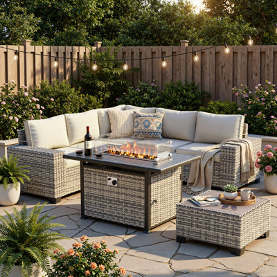 Ensemble modulaire de patio en osier 7 pièces avec table de foyer et ensemble de conversation extérieur rembourré en PEHD 7 pièces