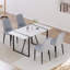 Ensemble de table de salle à manger 55 po en MDF moderne pour 4 personnes, ensemble de table et de chaises avec pieds en métal noir pour cuisine, plateau de table rectangulaire blanc industriel et chaises de salle à manger rembourrées en polyuréthane épais