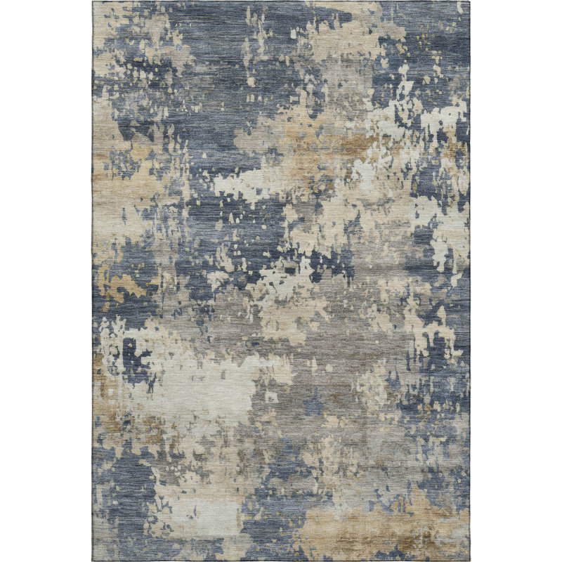 Tapis abstrait lavable à la machine de qualité supérieure Mayfield AMF2142, Blue, 5 pi x 7 pi 6 po
