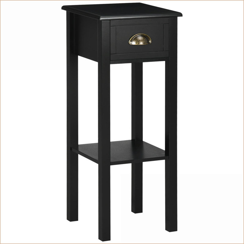 Table basse mince en bois aggloméré noir pour le salon, avec rangement pratique et tiroir