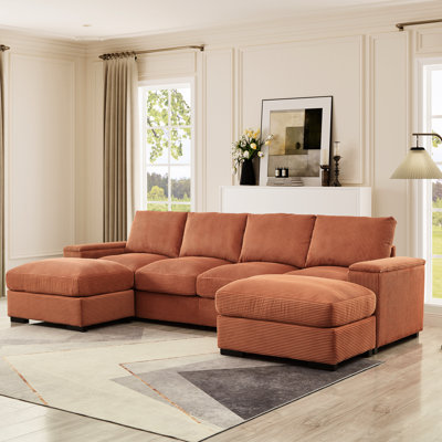 4 modulaires avec revêtement en velours côtelé et repose-pieds