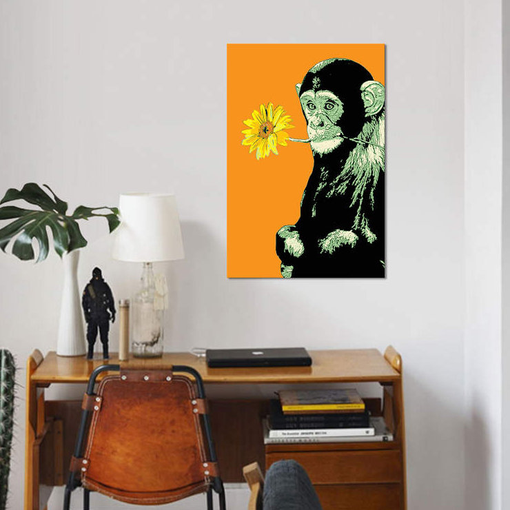 « fleur singe », impression sur toile, H 12 po x l 8 po x P 0,75 po, Toile tendue, Pas de tapis