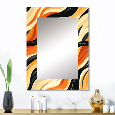 Girures de Girardville orange et noir - miroir mural abstrait, miroir décoratif moderne, impression d'art en métal
