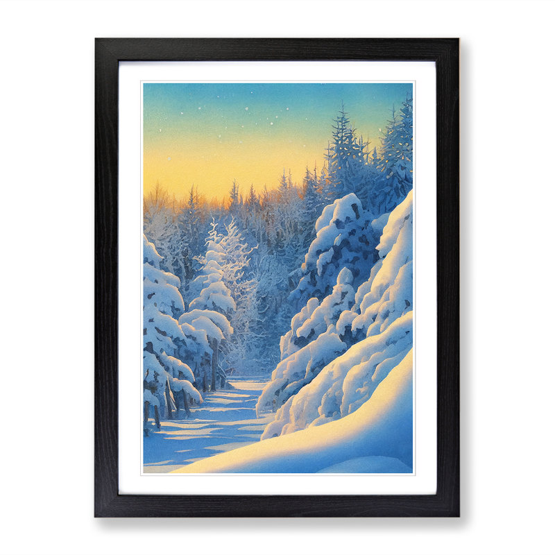 Watercolour Winter Forest Vol.2 - Single Picture Frame Print, 64cm H x 46cm W x 2cm D, Oak