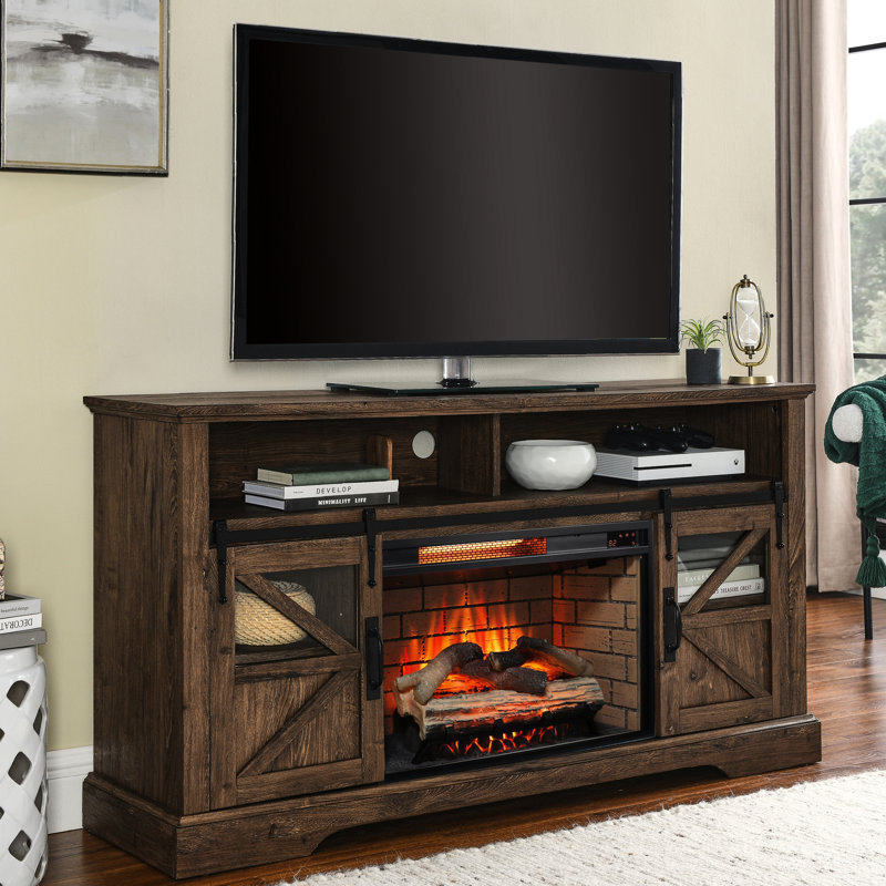 Electric Fireplace Cabinet - 60 Inch, Realistic Flame Effect, 1500W Heat Output, Door Sensor Feature 60" Console Multi-Functional Design, , Heating Power, Stable