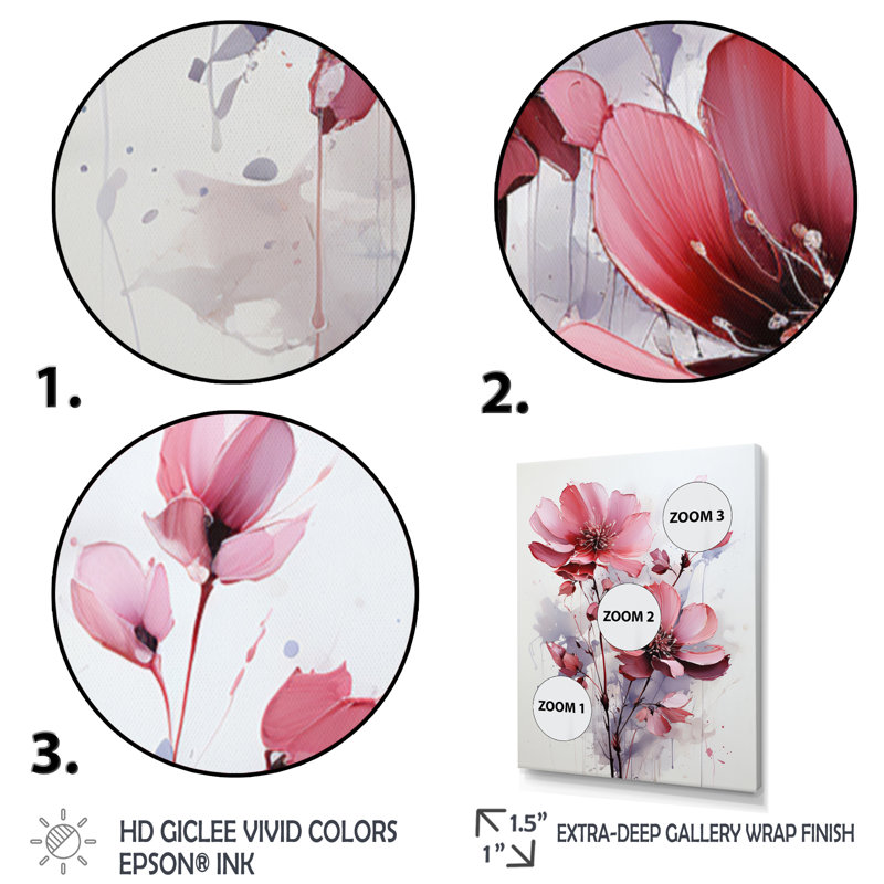 «Knebel Pink Minimalisme Simplicity in Bloom III», reproduction sur toile, H 40 po x l 30 po x P 1,5 po, Cadre flottant doré