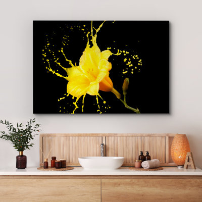 Flower Blossom Watercolor Yellow Hibiscus Flower Petals Splash Unique Floral Pictures Large Canvas Print Wall Art
