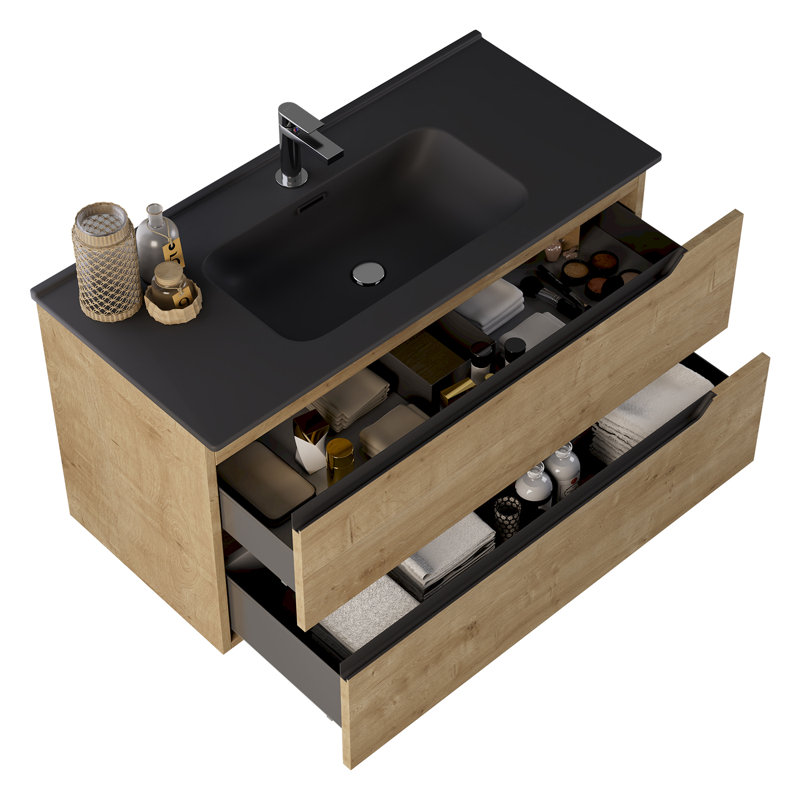 Meuble-lavabo simple 40 po Arden, Blonde Wood, 40", Black