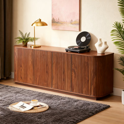 Storage Cabinet TV Stand With Wave Pattern Buffet Cabinet Wooden Vertical Striped Sideboard For Kitchen/Bedroom/Entryway
