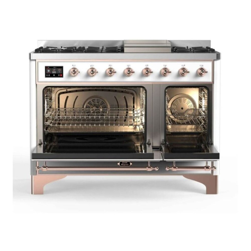 ILVE Majestic II Series 48 inch Dual Fuel Range with 8 Sealed Burners, Griddle (Glass Door), Liquid Propane
