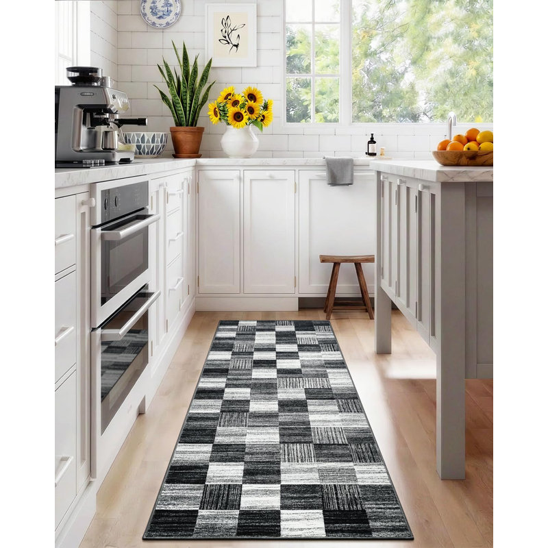 Tapis à carreaux lavable, Rectangle 2 pi x 6 pi, Dark Gray