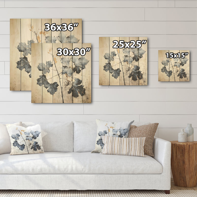 Minimaliste, feuilles de granit - feuilles, art mural sur bois de pin naturel, H 15 po x l 15 po