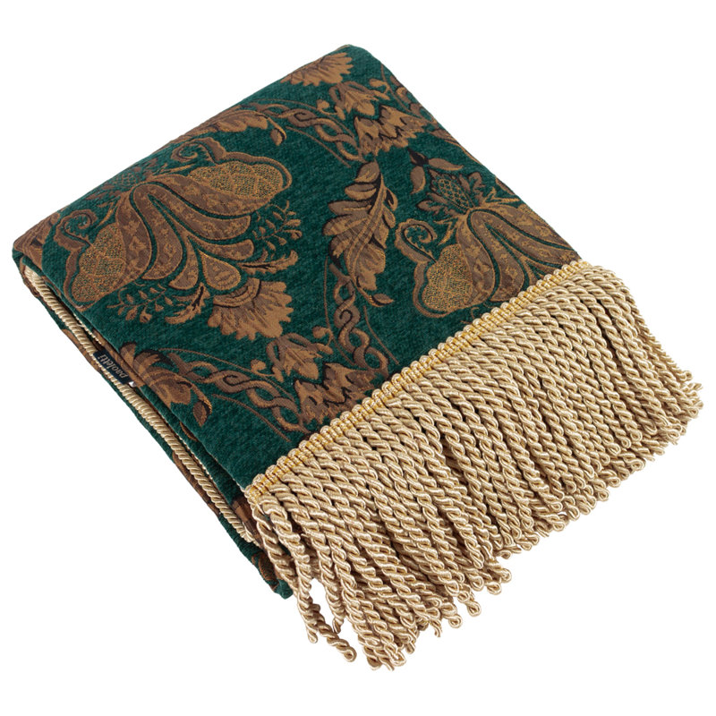 Shiraz Floral Damask Throw, Emerald, 130 x 175 x 1cm
