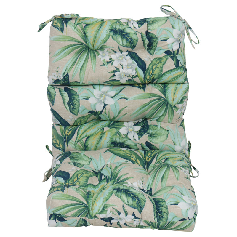 Outdoor Tufted Seat/Back Chair Cushion, 20" W x 20" D, Tan/Green/Blue/Tahiti Breeze Floral