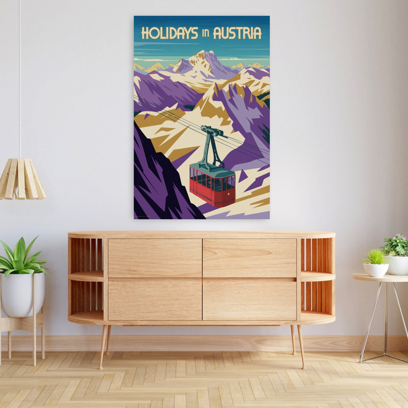Gondole alpine, autrichienne, rétro, paysage abstrait, montagne, art mural, H 48 po x l 32 po