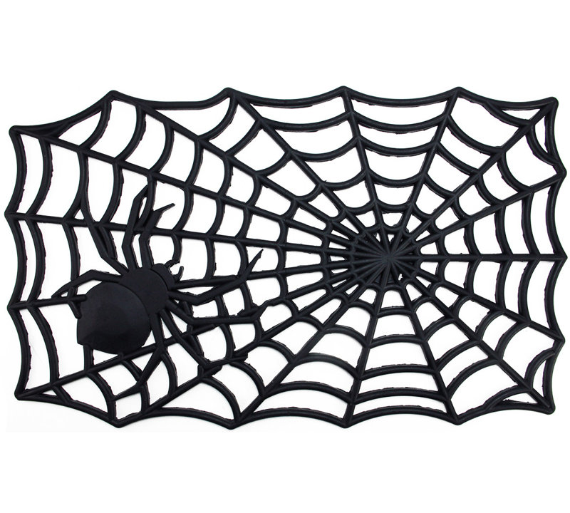 Black Spider Web Rectangular Halloween Doormat 18" x 30"