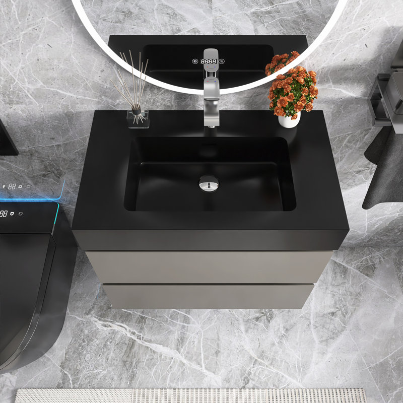 30 po Meuble-lavabo mural simple avec comptoir, Gris