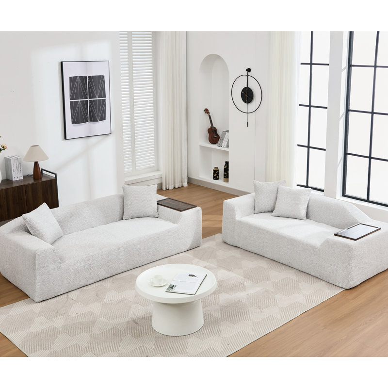 Boucle grise pour la détente - Mobilier de salon 3 places et 2 canapés avec table de bout, Gris clair