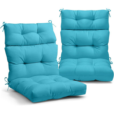 Tufted Outdoor/indoor High Back Patio Chair Cushions, Set Of 2, Blue