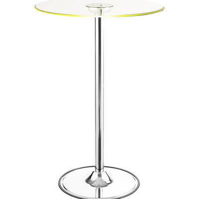 Glass Top Led Bistro Bar Table - Round Dining Room With Pedestal Base, 42 Inches High, 28 Wide And Deep, Energy Efficient Dimmable , Sleek Metallic Finish, Metal Construction 42x28x28 Inches, Saving