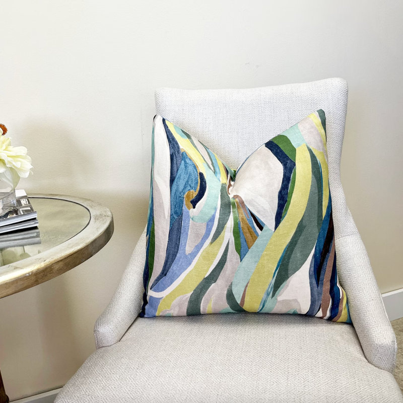 Housse de coussin en lin Sedona, H 22 po x l 22 po, Vert abstrait