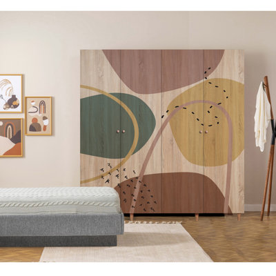 Ayreanna Elegant Wardrobe with Numerous Shelves, Sonomo Color, 70.9 x 75.6 x 20.5 inches | 100% Melamine Coated Chipboard, Solid Wood Handles, Hornbeam Legs, UV Coating | Perfect for Organized and Stylish Storage Solutions