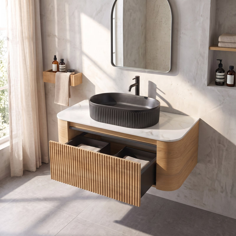 Meuble-lavabo en céramique 30 po avec lavabo et porte-serviettes gratuit en chêne miel, 30", Chêne miel
