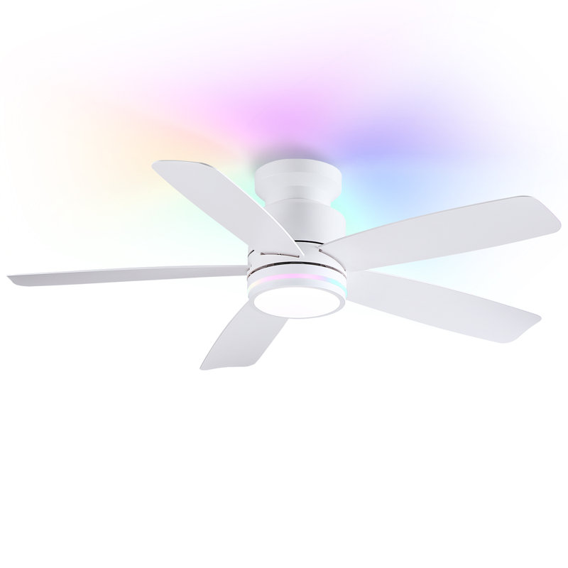 Flush Mount Ceiling Fan With Led Lights And Remote Control, 46" Wide, Matte White