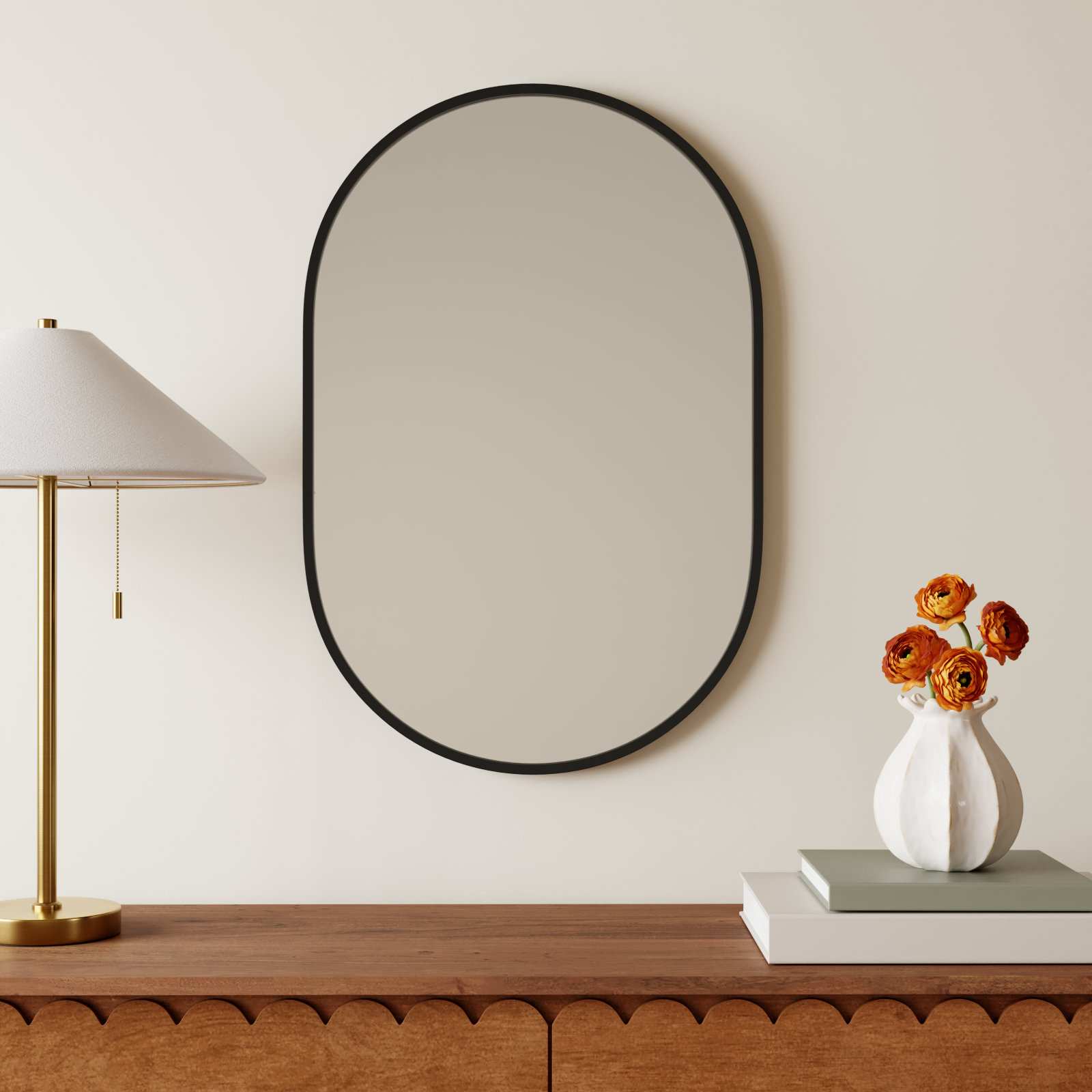 Sabine Metal Pill Wall Mirror, 30" x 20", Black