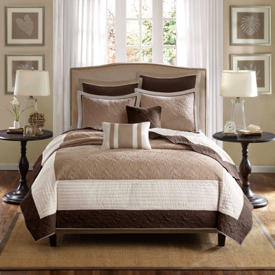 Courtepointe 7 pièces beige très grand / très grand, médaillon, taies décoratives européennes et coussins inclus, très grand lavable à la machine en beige, noyau, coussins décoratifs,