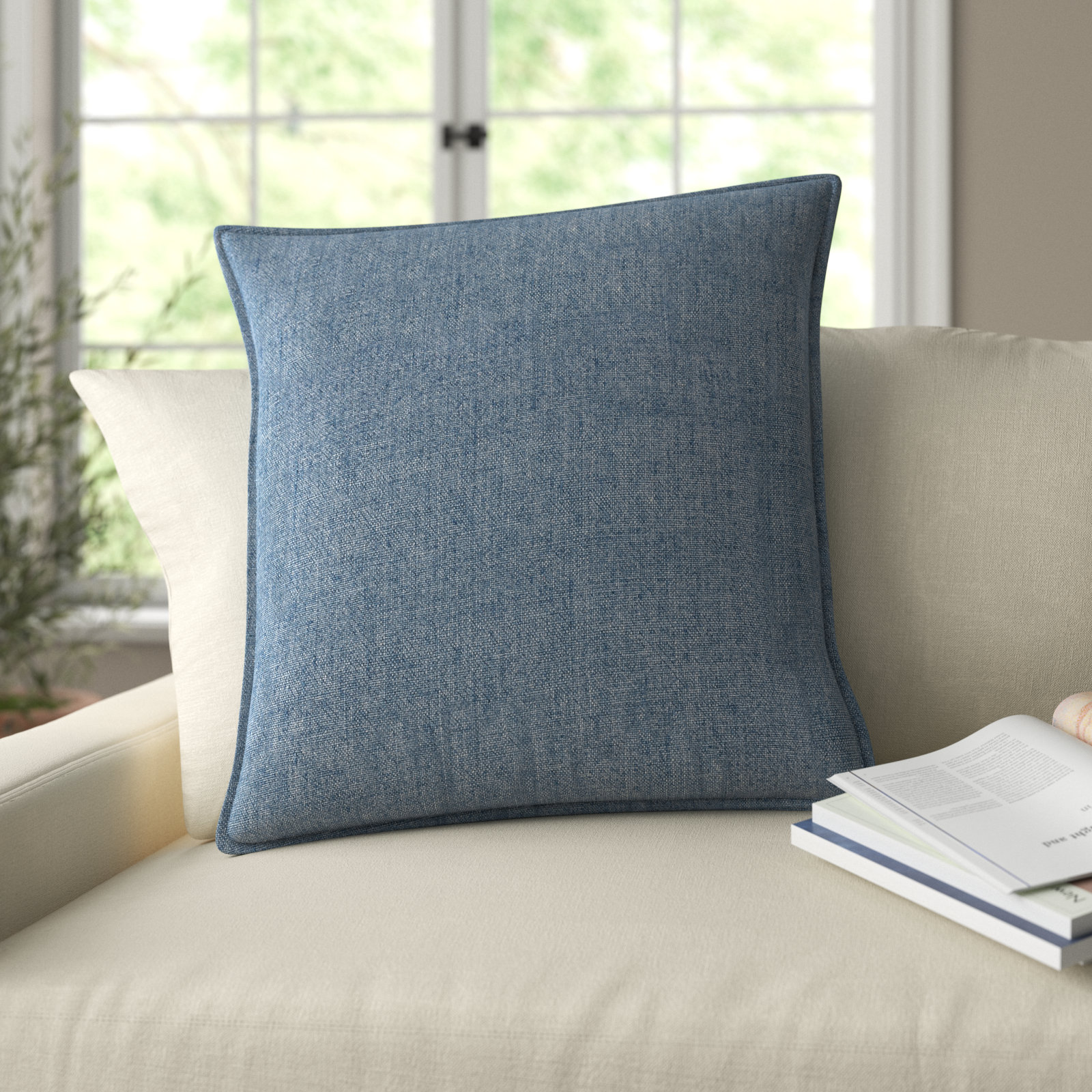 Burbank Linen Throw Pillow, Down, Blue, 22" x 22"