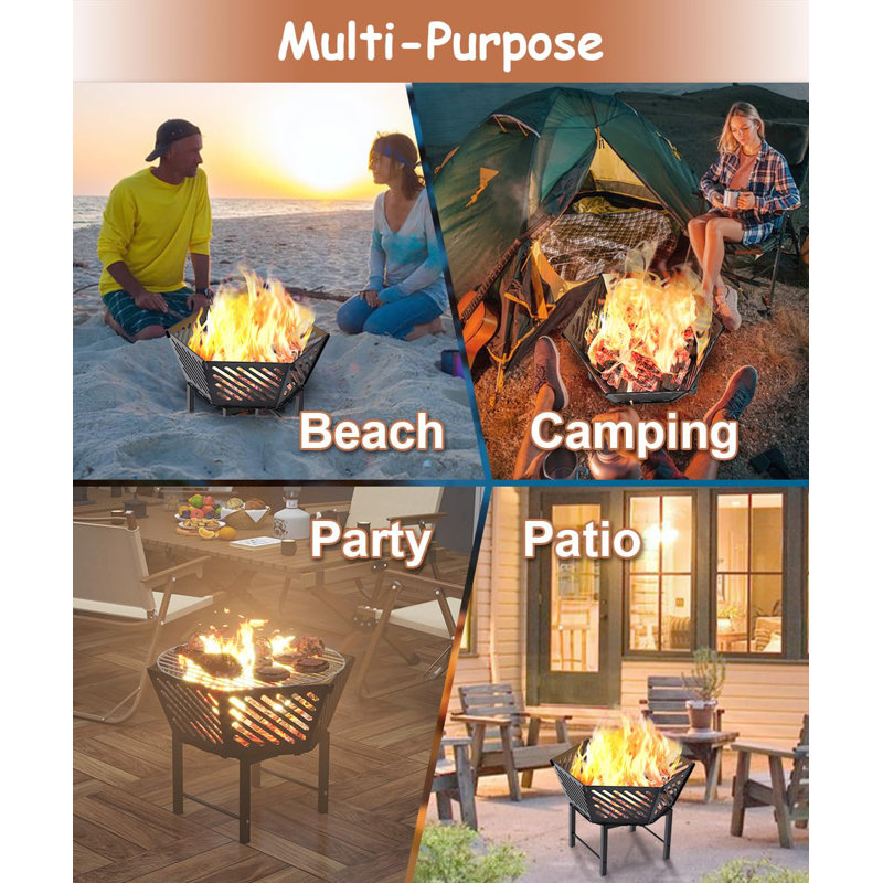 22.5 Inch Black Hexagon Portable Wood Fire Pit