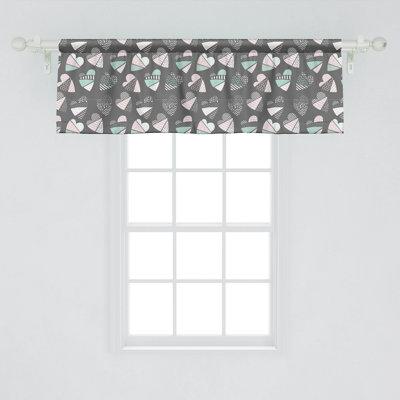 Ambesonne Romantic Valance Pack of 2 Pastel Hearts Fractals Grey Mint Green Pale Rose