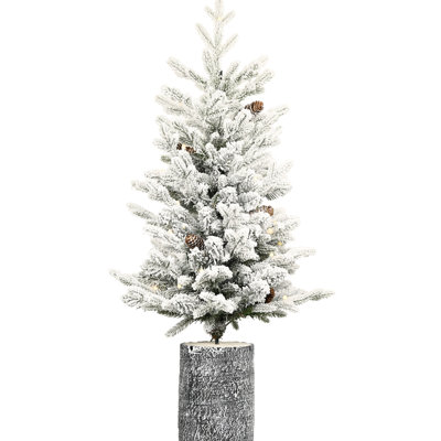 Flocked 2ft Tree With 30 Led Lights, 189 Realistic Branches And 3 Pine In Elegant Pot For Tabletop Shelf Small Holiday White Tips Stylish Home Decorating